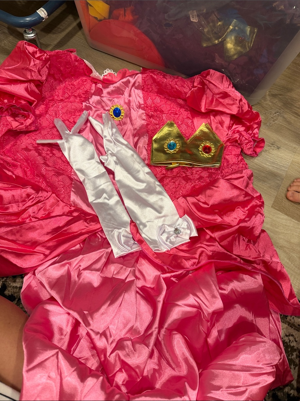 Kids Pink Princess Costume Dress with Gold Crown and White Gloves